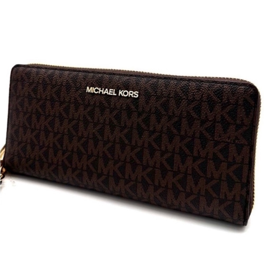 Michael Kors Large Continental Wallet Wristlet Leather Brown